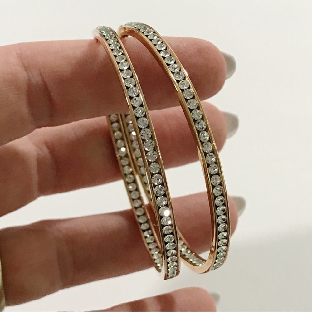 Rose Gold Stunning SS Inside Out Round Brilliant Cut Crystal Cz Hoop Earrings